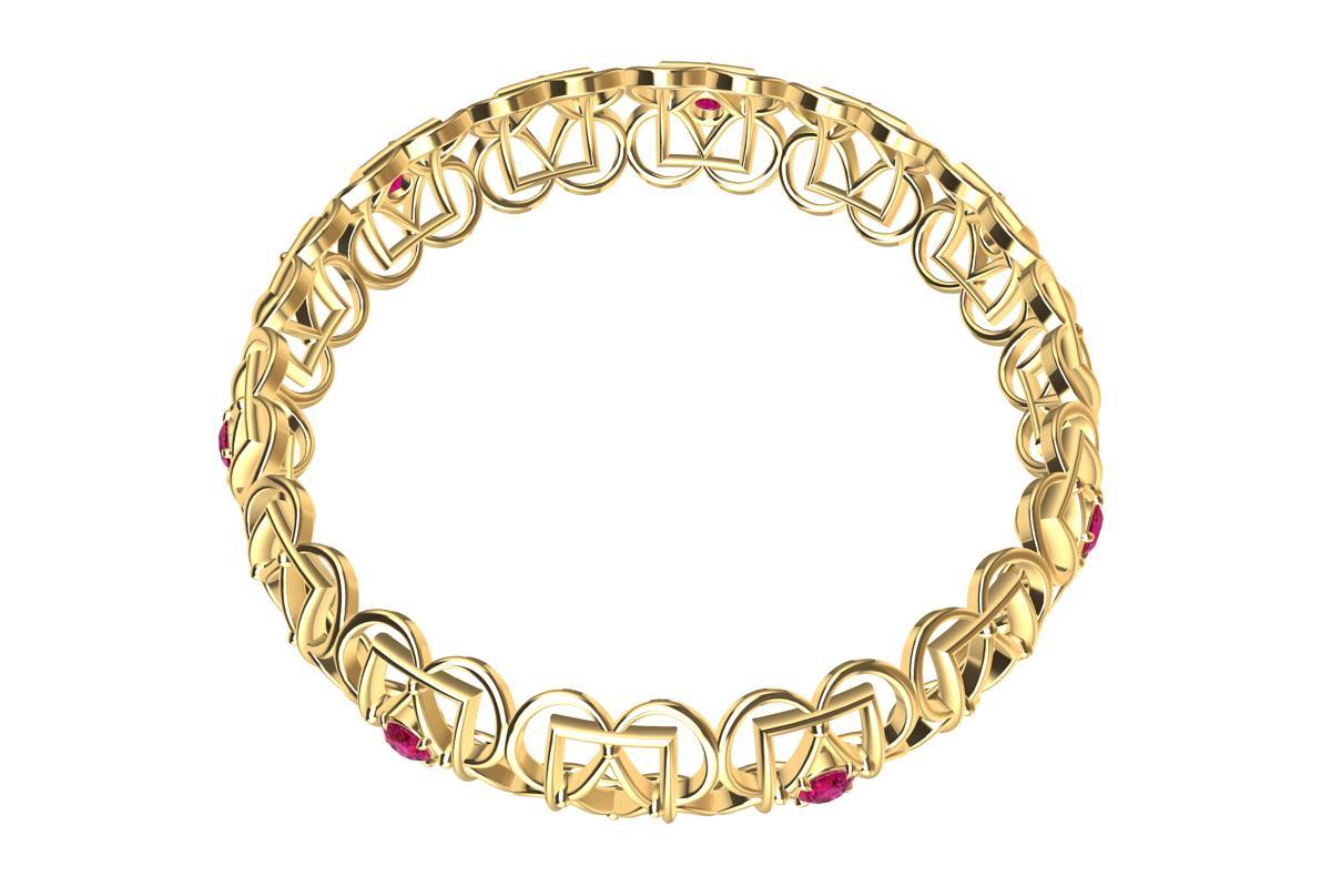 Bracelet en or jaune 18 carats Rubis Rectangle Rhombus Pour femmes en vente