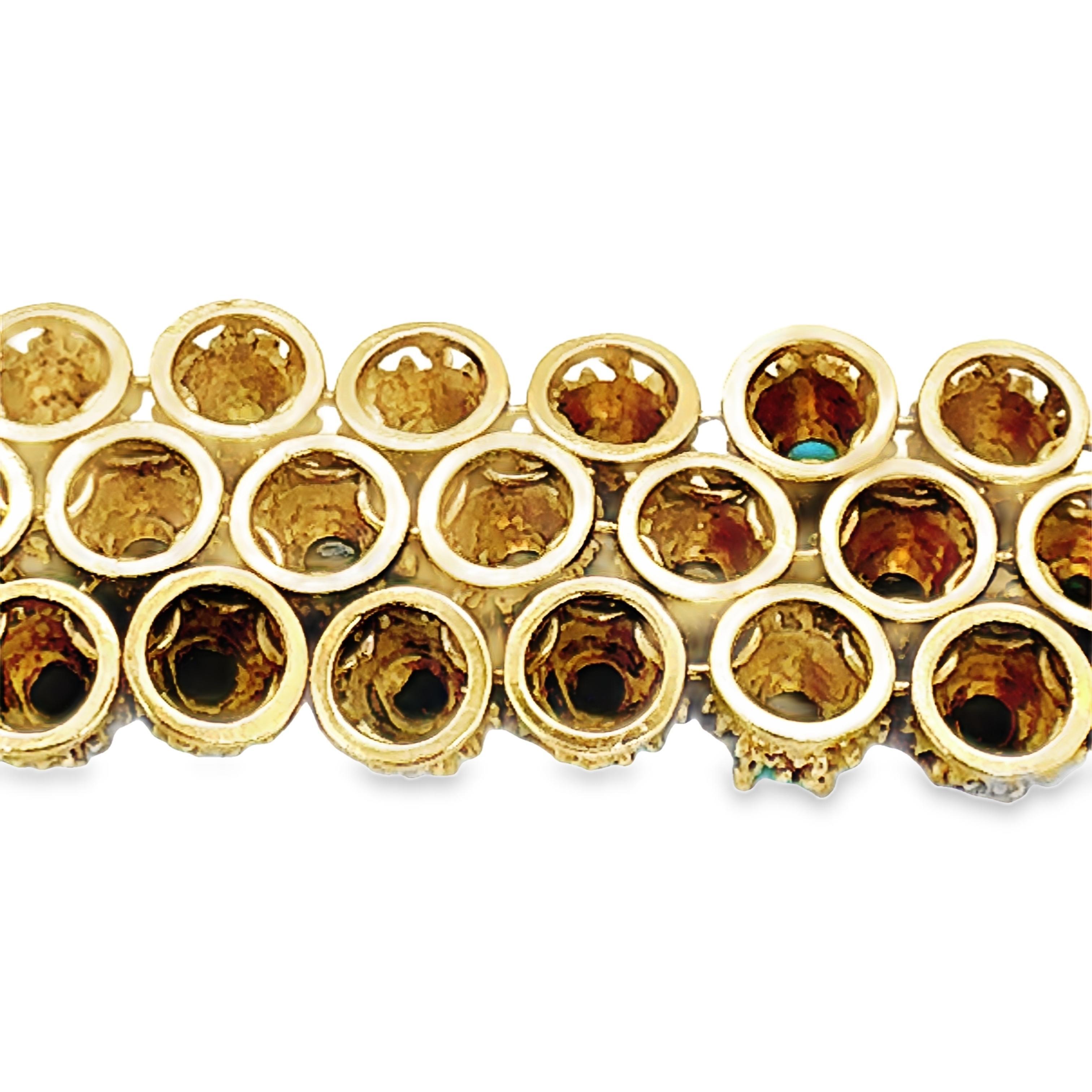 Bracelet en or jaune 18 carats, rubis, saphirs et turquoises Pour femmes en vente