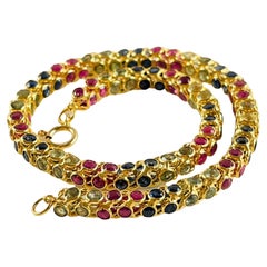 18k Yellow Gold Ruby, Sapphire & Peridot Bracelet 7.25" With Appraisal