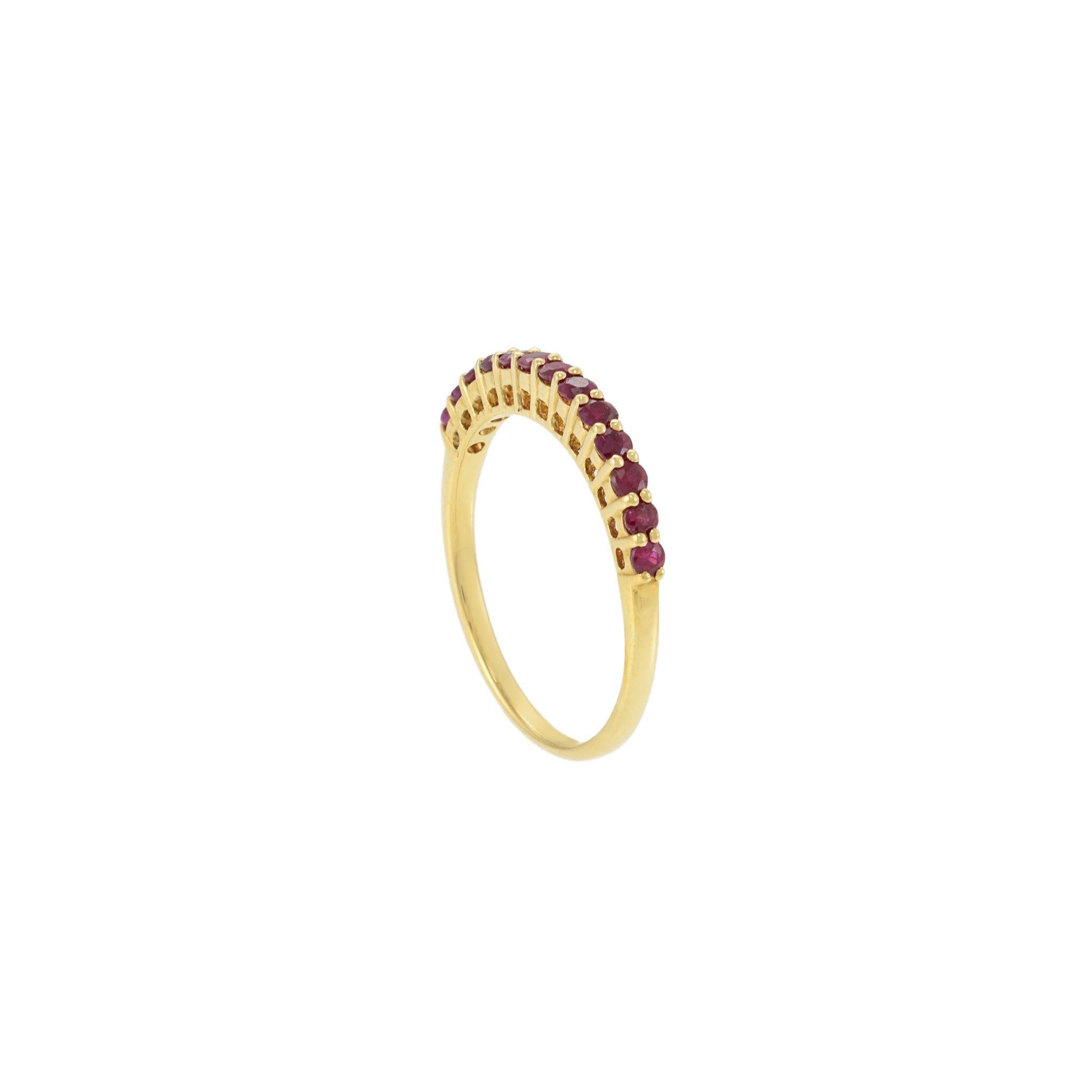 Taille ronde Bracelet empilable en or jaune 18K avec rubis en vente