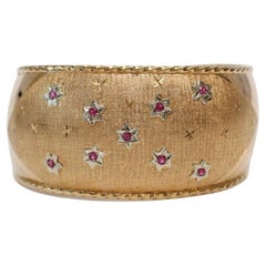 18k Yellow Gold Ruby Wide Cuff Bracelet, 7.5 inches - 33.4g