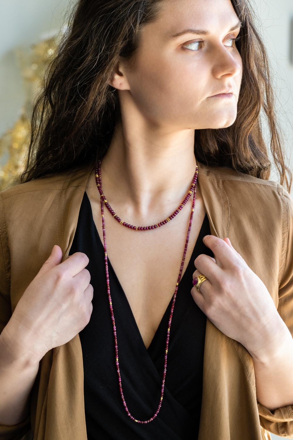 Modern 18K Yellow Gold Ruby Wrap Bracelet or Necklace by Barbara Heinrich For Sale