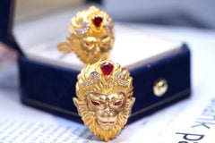 18K Yellow Gold Ruby WuKong Ring with Diamonds