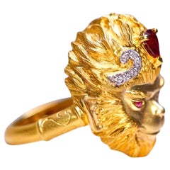18K Yellow Gold Ruby WuKong Ring with Diamonds