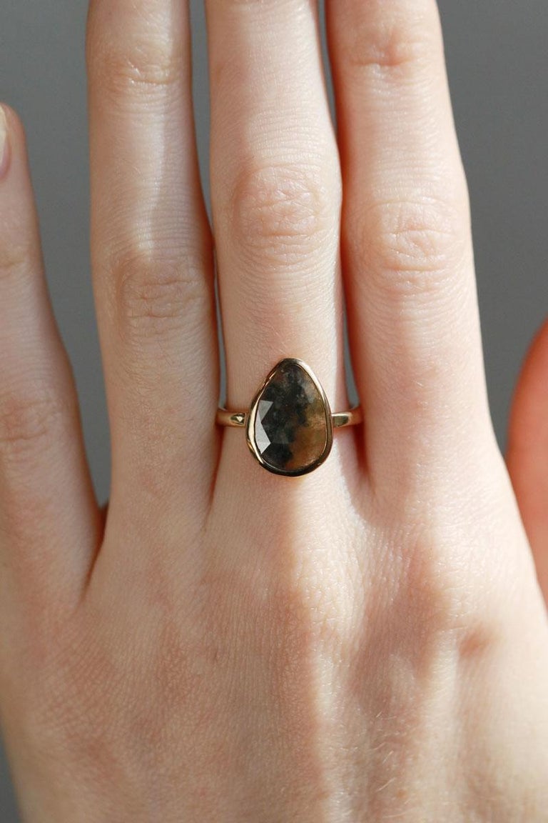 18k Yellow Gold Rustic Diamond Ring For Sale at 1stDibs