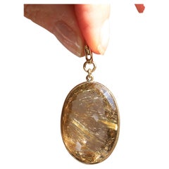 18K Gelbgold Rutilierter Quarz Charm Unisex Anhänger Halskette