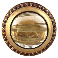Anello in oro giallo 18K con quarzo rutilato e rubino naturale a forma di aureola, misura 7 #19024