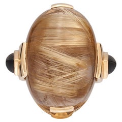 18k Yellow Gold Rutilated Quartz & Onyx Ring