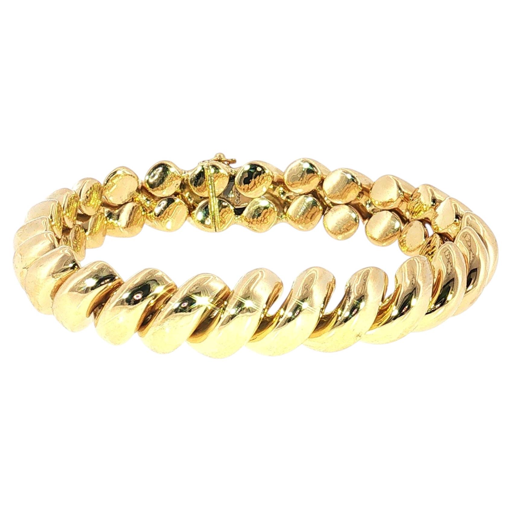 18K Yellow Gold San Marco Link Bracelet, Italian Artisan Design, 7.5" For Sale