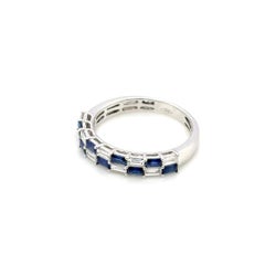 18k Yellow Gold Sapphire and Diamond Baguette Engagement Ring Cts 1.21