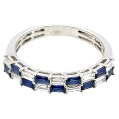 18k Yellow Gold Sapphire and Diamond Baguette Engagement Ring Cts 1.21