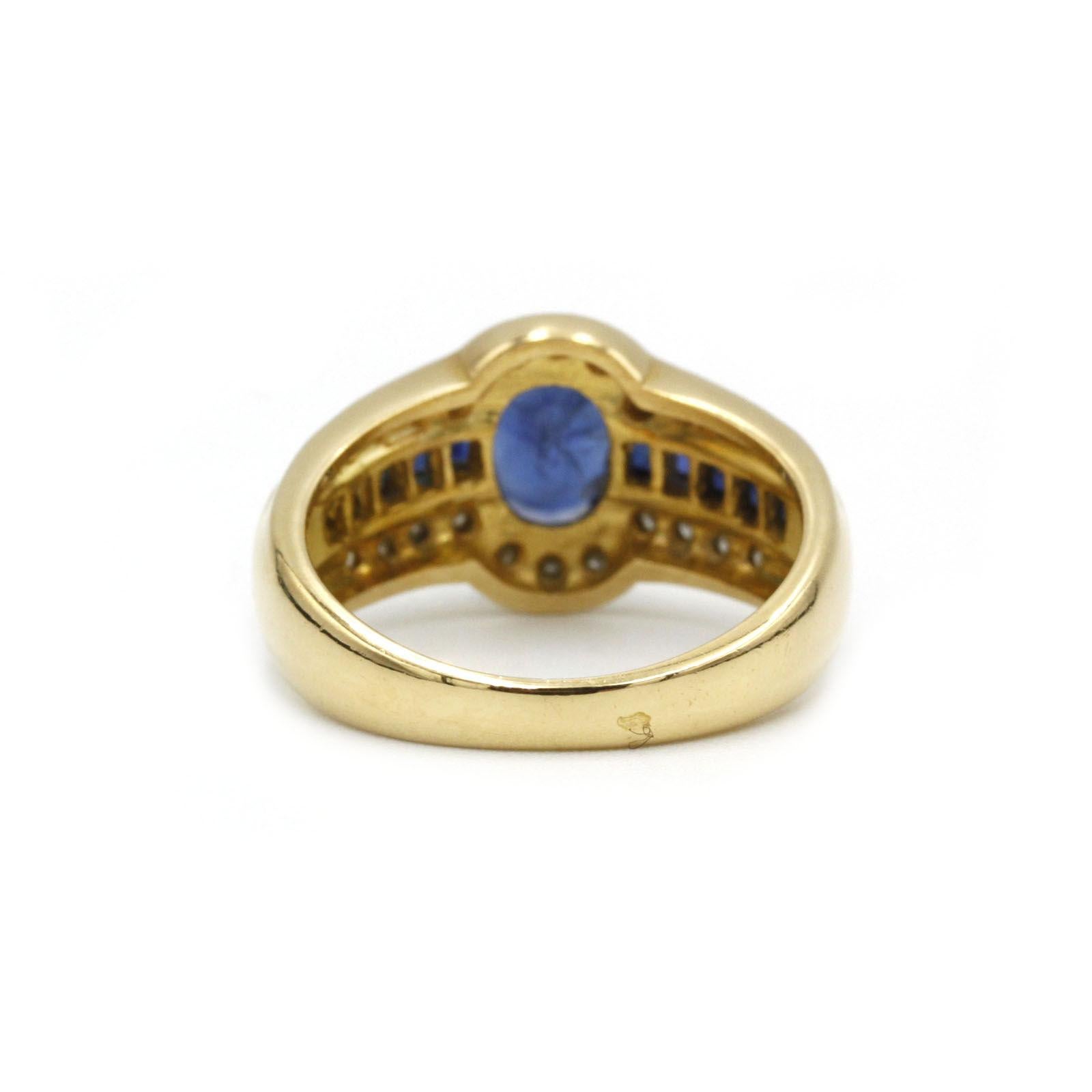 Bague cocktail en or jaune 18 carats, saphir et diamants Bon état - En vente à MONTMORENCY, FR