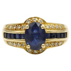 18K Yellow Gold Sapphire and Diamond Cocktail Ring