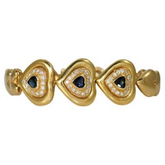 18k Yellow Gold Sapphire and Diamond Heart Shaped Bracelet, 29g