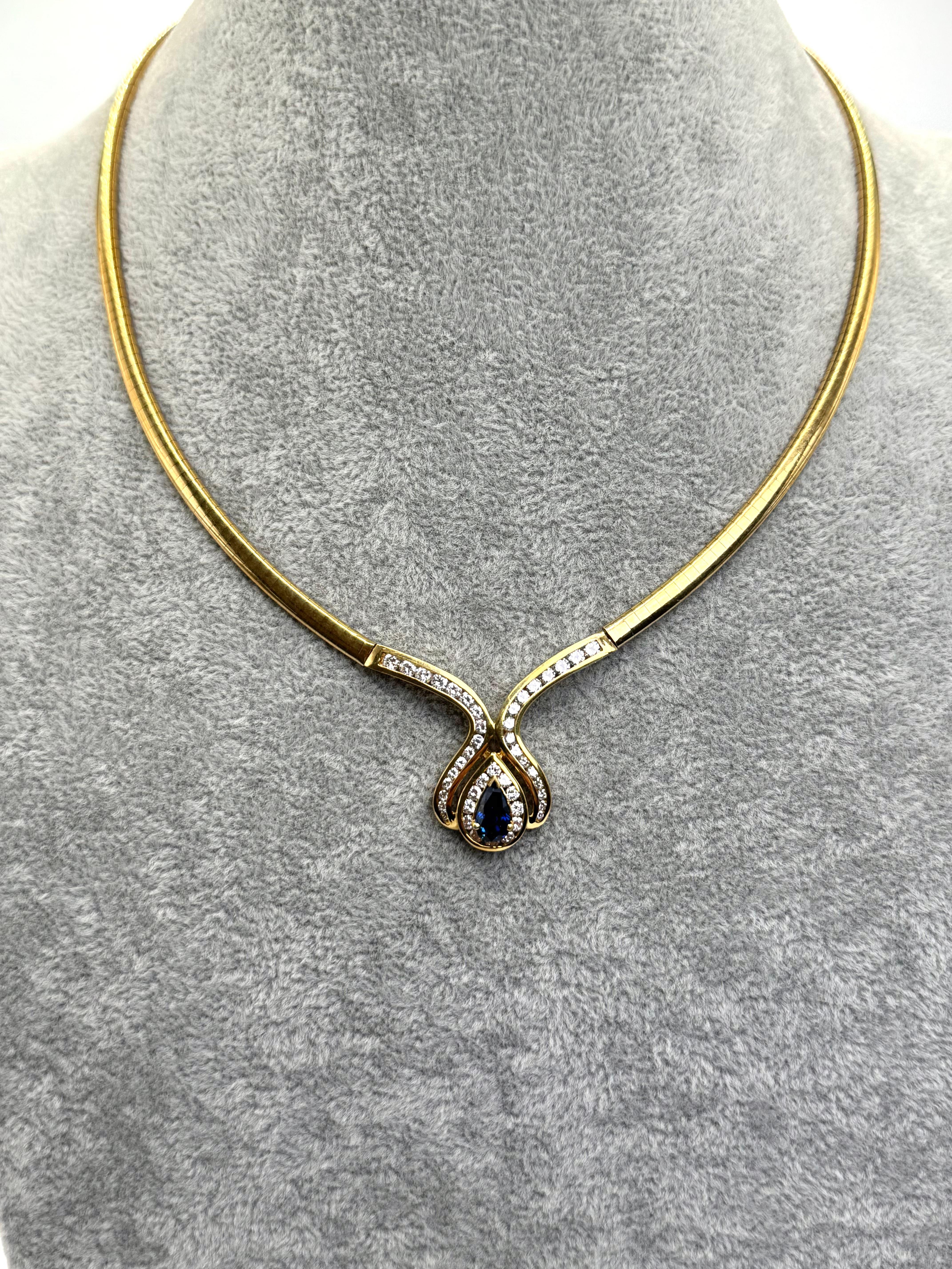 Pear Cut 18K Yellow Gold Sapphire and Diamond Necklace For Sale