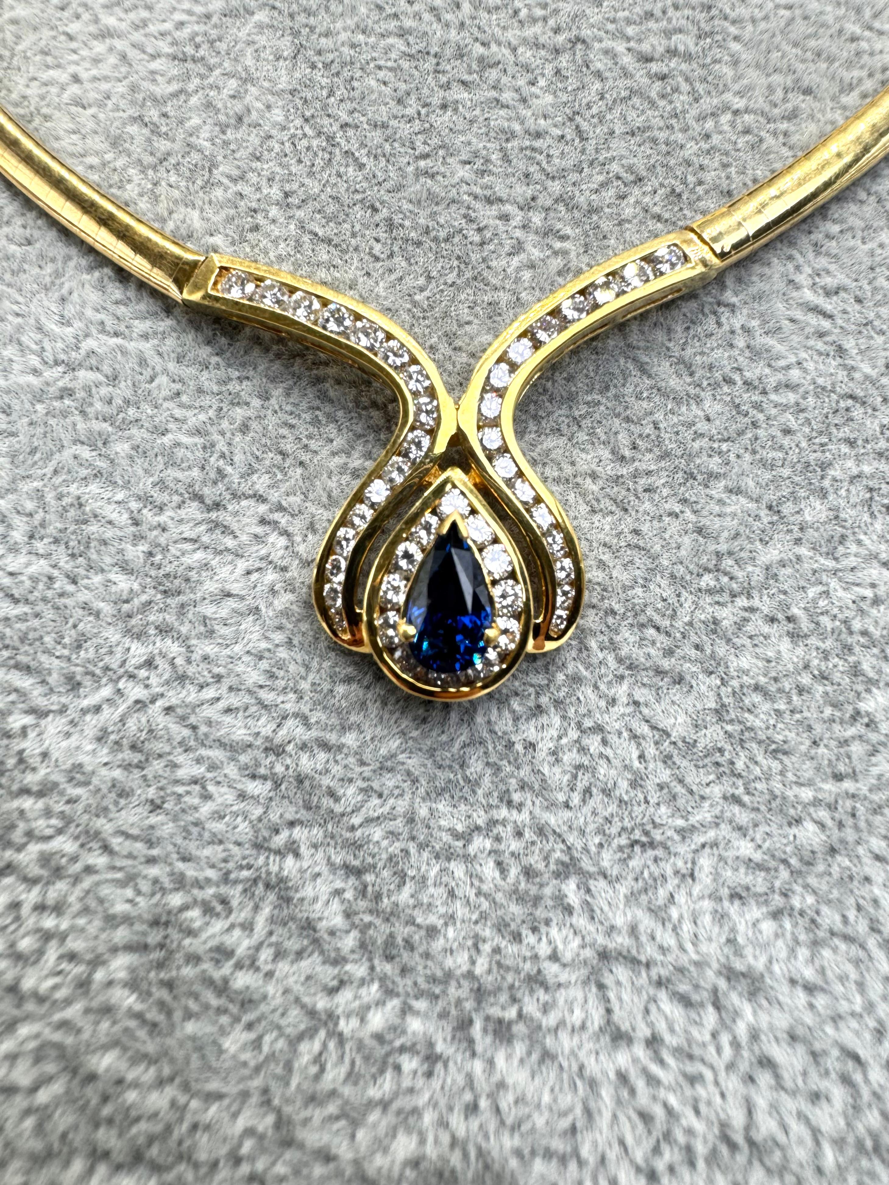 Women's or Men's 18K Yellow Gold Sapphire and Diamond Necklace For Sale