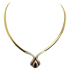 18K Yellow Gold Sapphire and Diamond Necklace