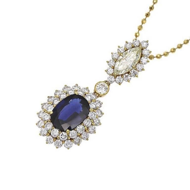 18K Yellow Gold Sapphire and Diamond Pendant, 5.8ct In New Condition For Sale In Holtsville, NY