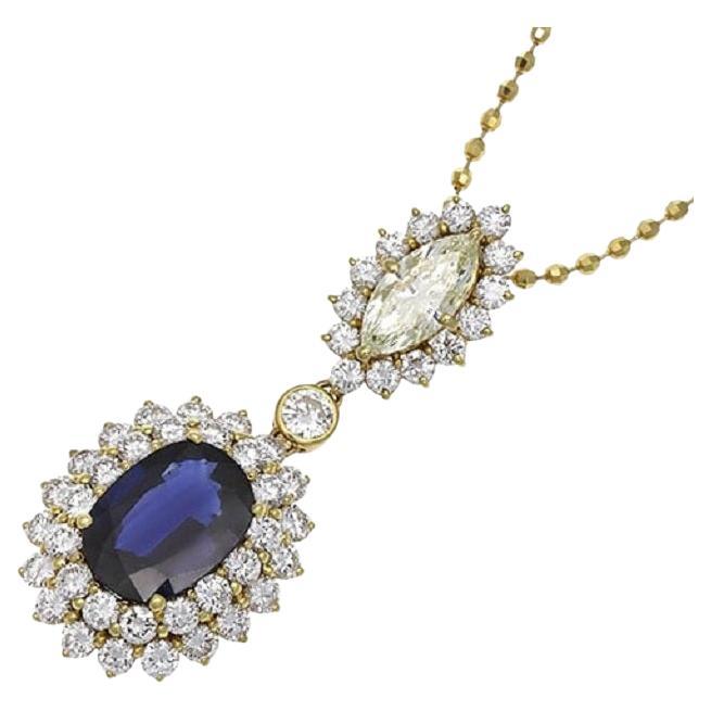18K Yellow Gold Sapphire and Diamond Pendant, 5.8ct For Sale