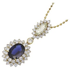 18K Yellow Gold Sapphire and Diamond Pendant, 5.8ct