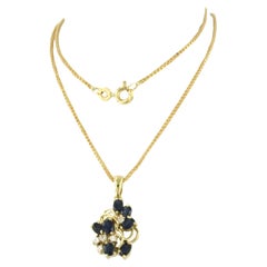18k Yellow Gold Sapphire and Diamond Pendant Necklace, 1.53ct