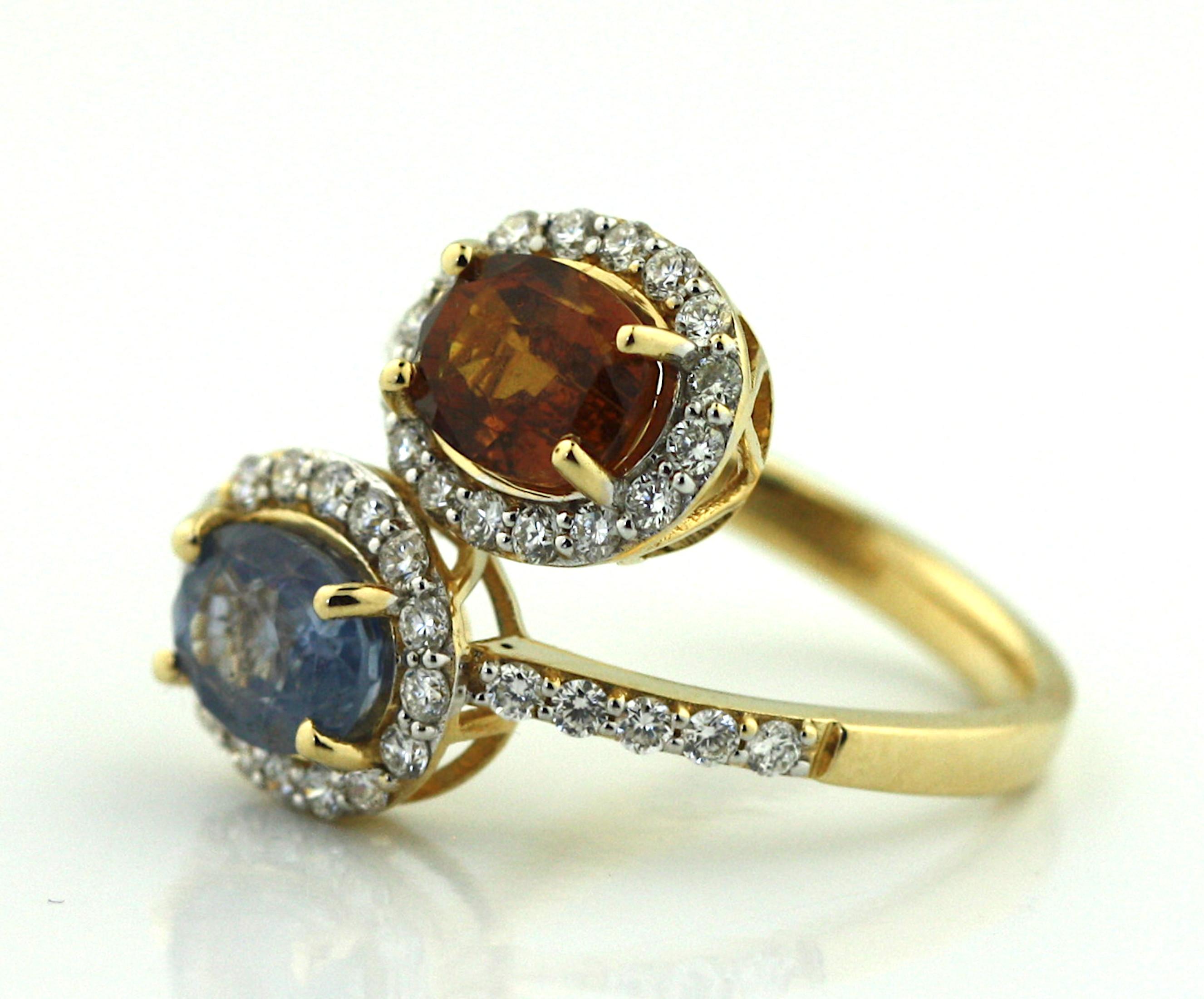 Round Cut 18K Yellow Gold Sapphire and Diamond Ring
