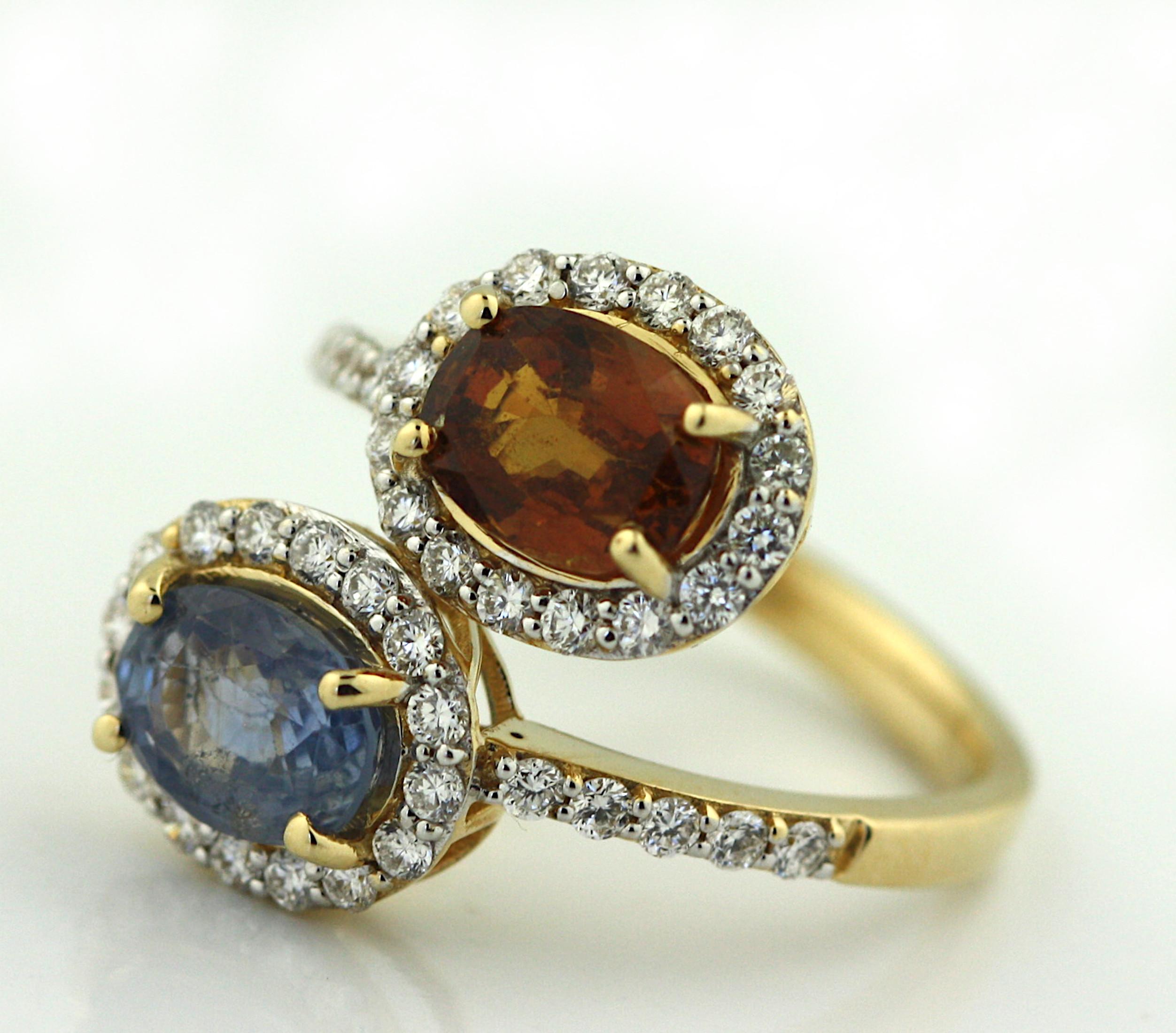 18K Yellow Gold Sapphire and Diamond Ring 2