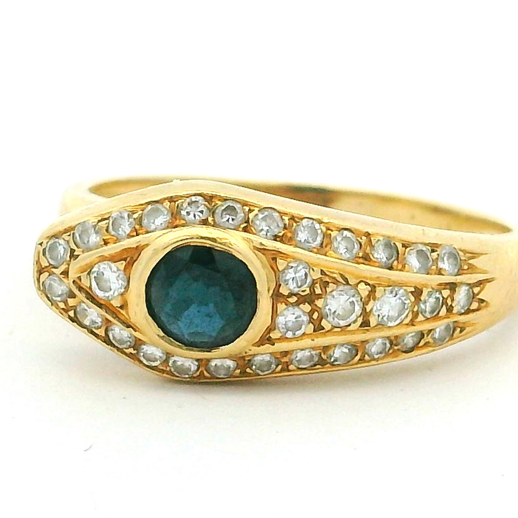 Anello a serpente con zaffiro e diamante in oro giallo 18 carati, motivo del malocchio 4