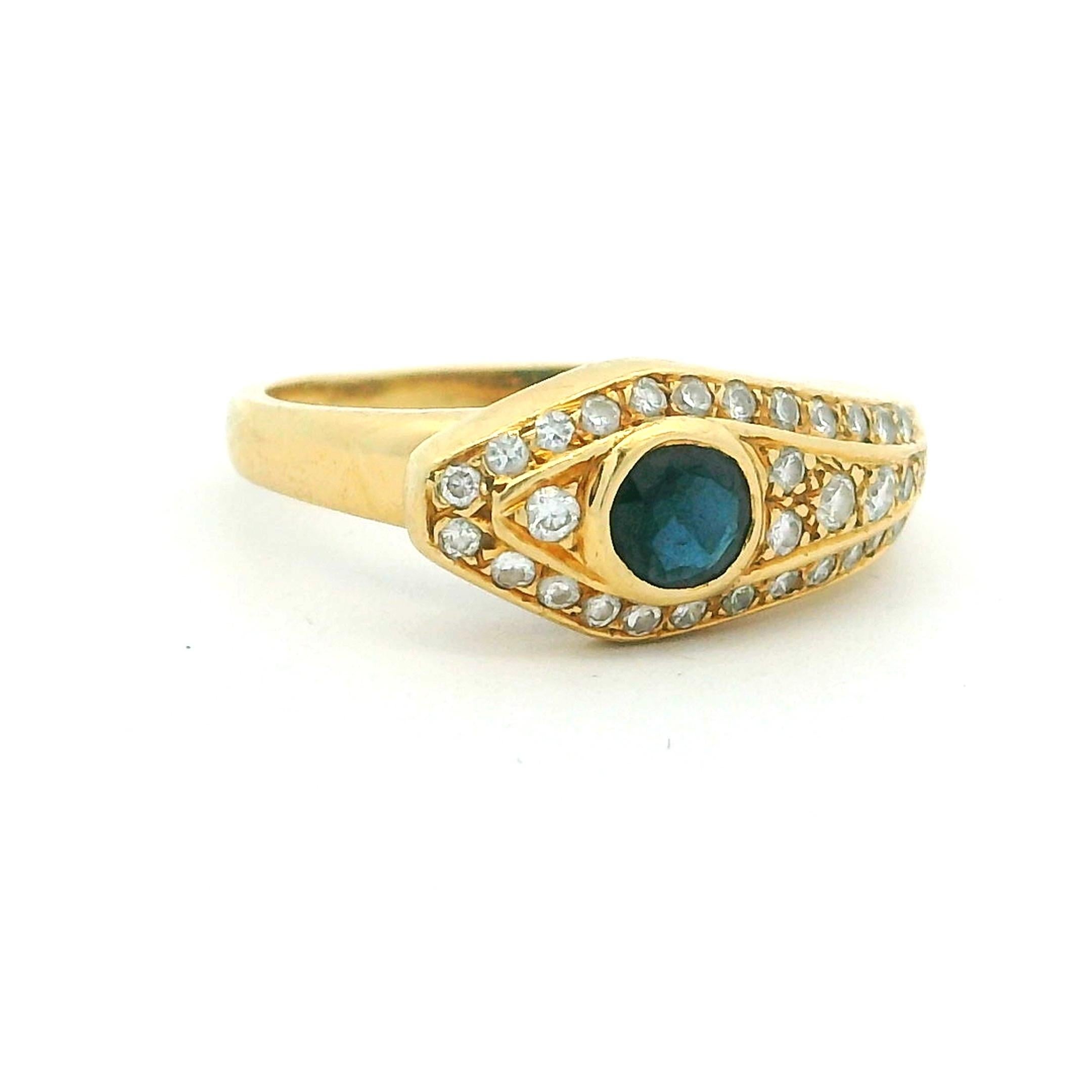 Cabochon Anello a serpente con zaffiro e diamante in oro giallo 18 carati, motivo del malocchio