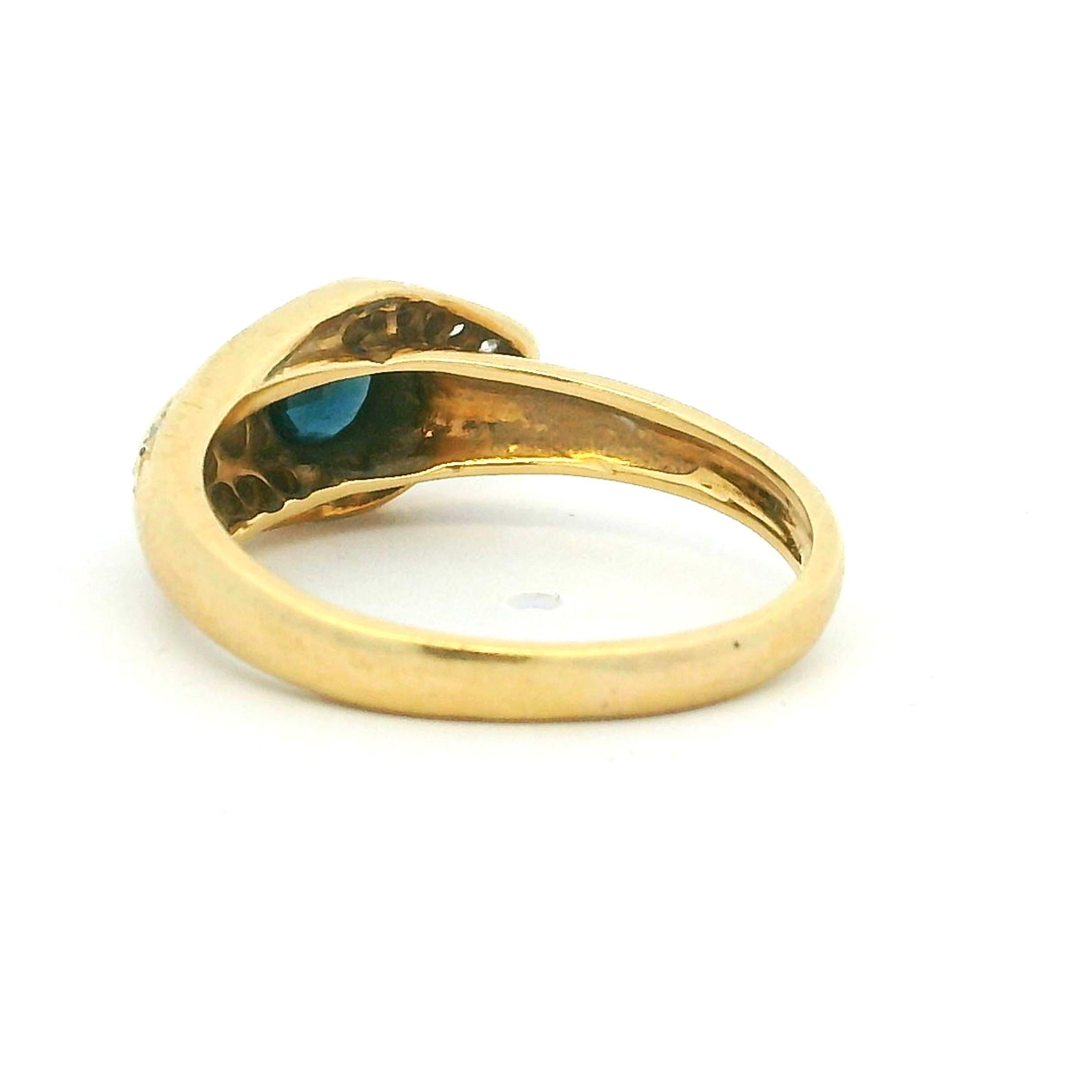 Anello a serpente con zaffiro e diamante in oro giallo 18 carati, motivo del malocchio 1