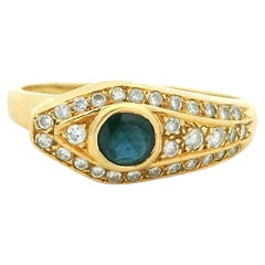 18K Yellow Gold Sapphire and Diamond Snake Ring, Evil Eye Motif