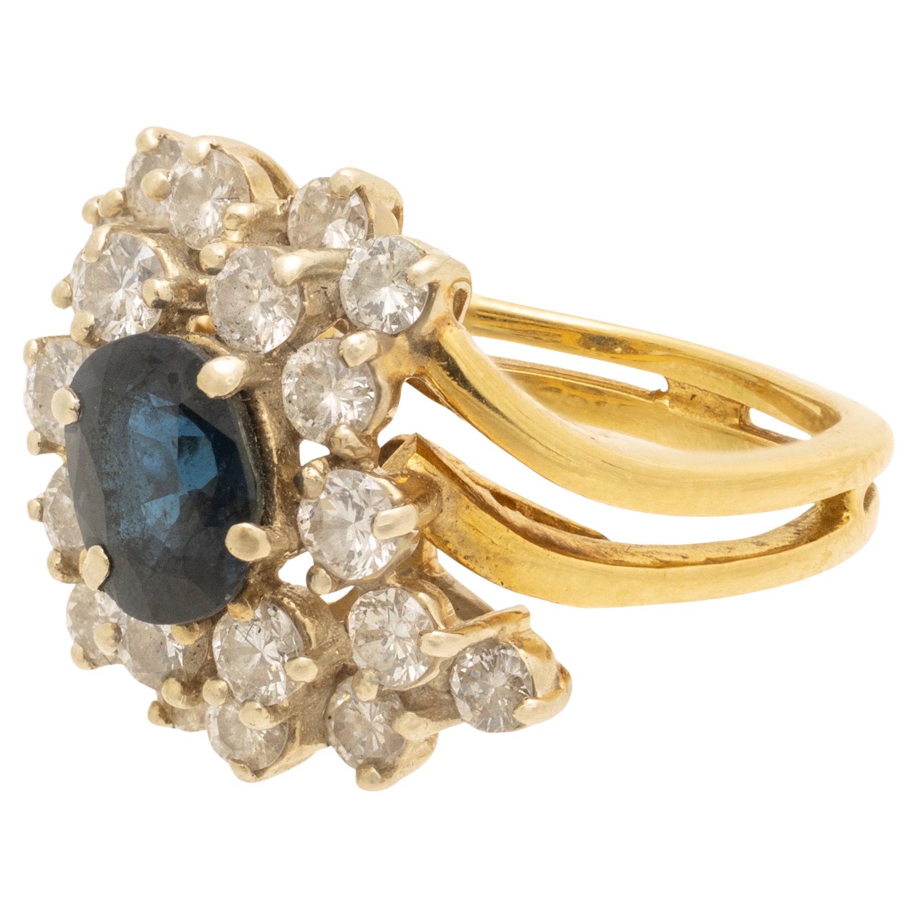 18K Yellow Gold Sapphire and Diamond Vintage Cocktail Ring