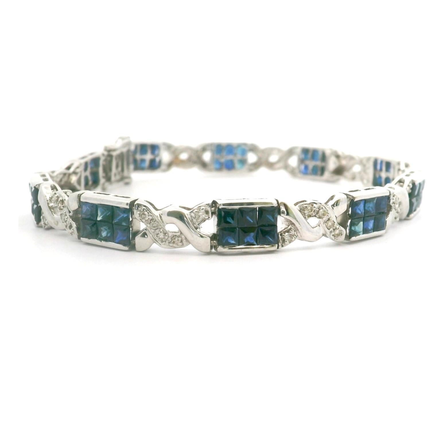 Round Cut 18k Yellow Gold Sapphire and Diamond Vintage Ladies Bracelet 7