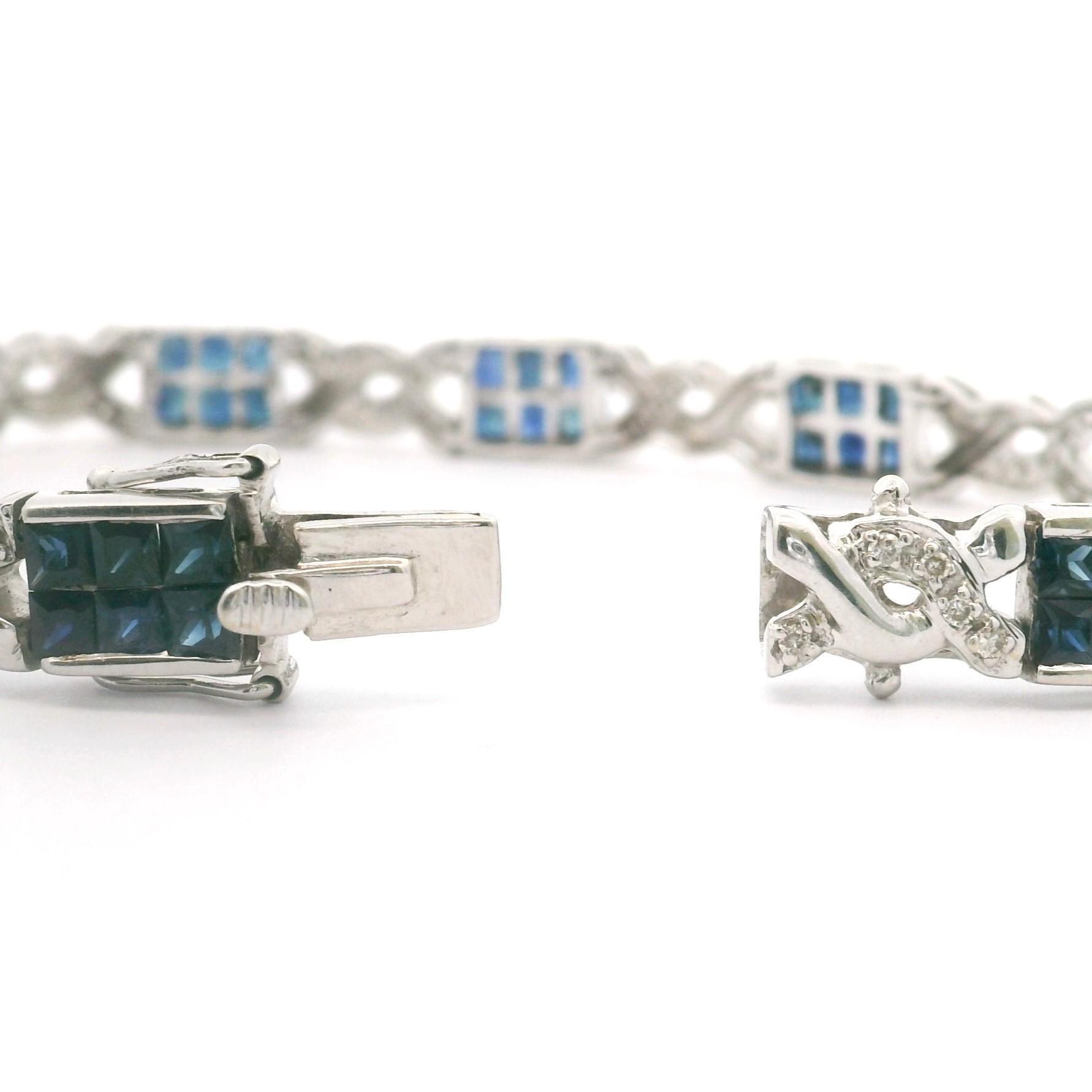 Women's 18k Yellow Gold Sapphire and Diamond Vintage Ladies Bracelet 7