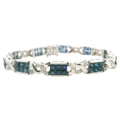 18k Yellow Gold Sapphire and Diamond Vintage Ladies Bracelet 7"