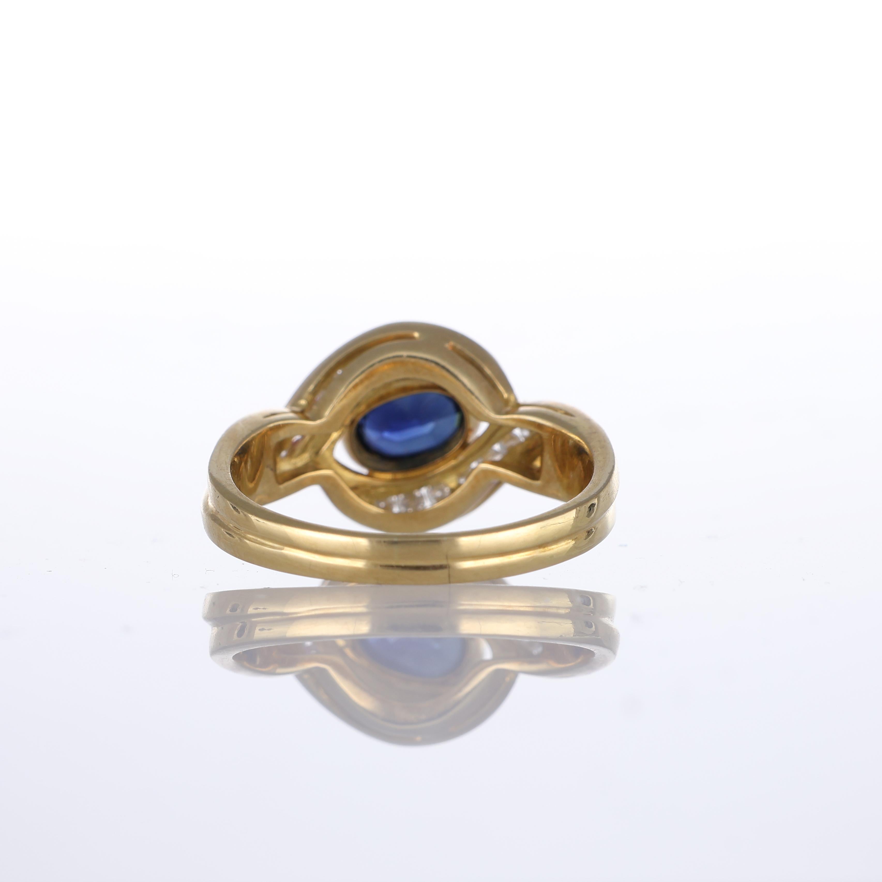 18k Yellow Gold Sapphire and Diamond Wave Design Ring For Sale 1