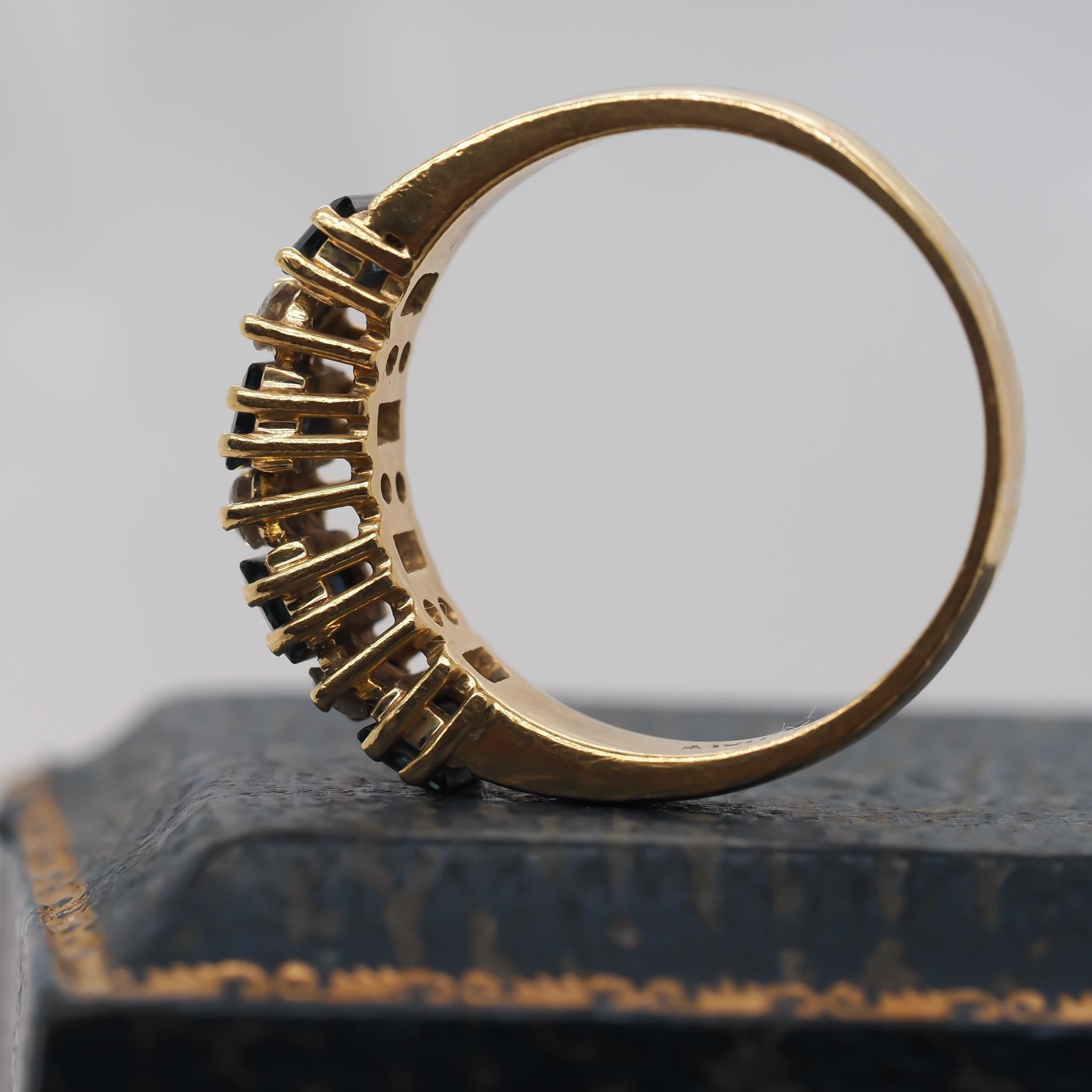 Brilliant Cut 18K Yellow Gold Sapphire and Diamond Wedding Band For Sale