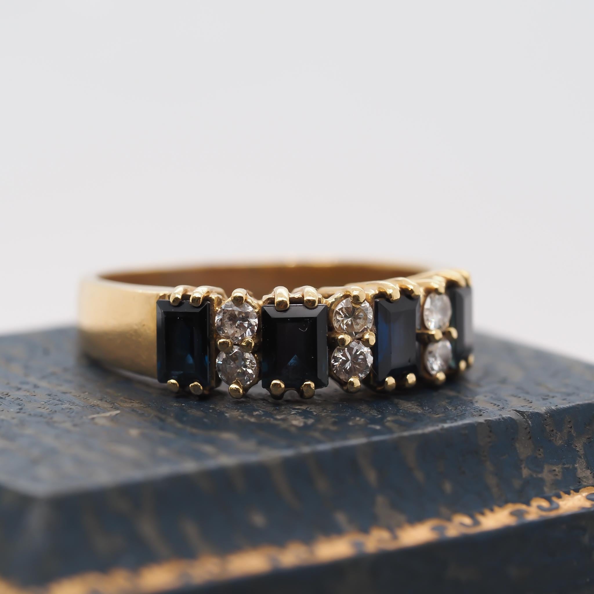 18K Yellow Gold Sapphire and Diamond Wedding Band For Sale 2