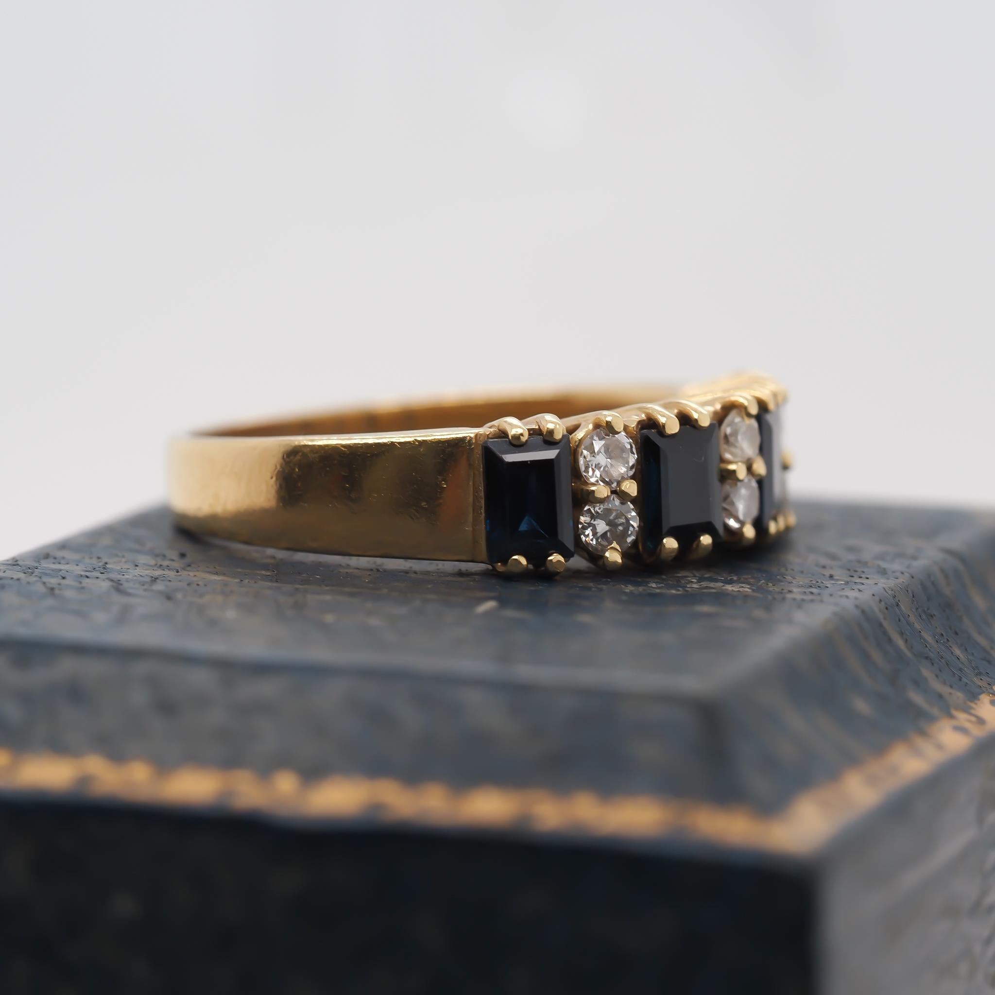 18K Yellow Gold Sapphire and Diamond Wedding Band For Sale 3