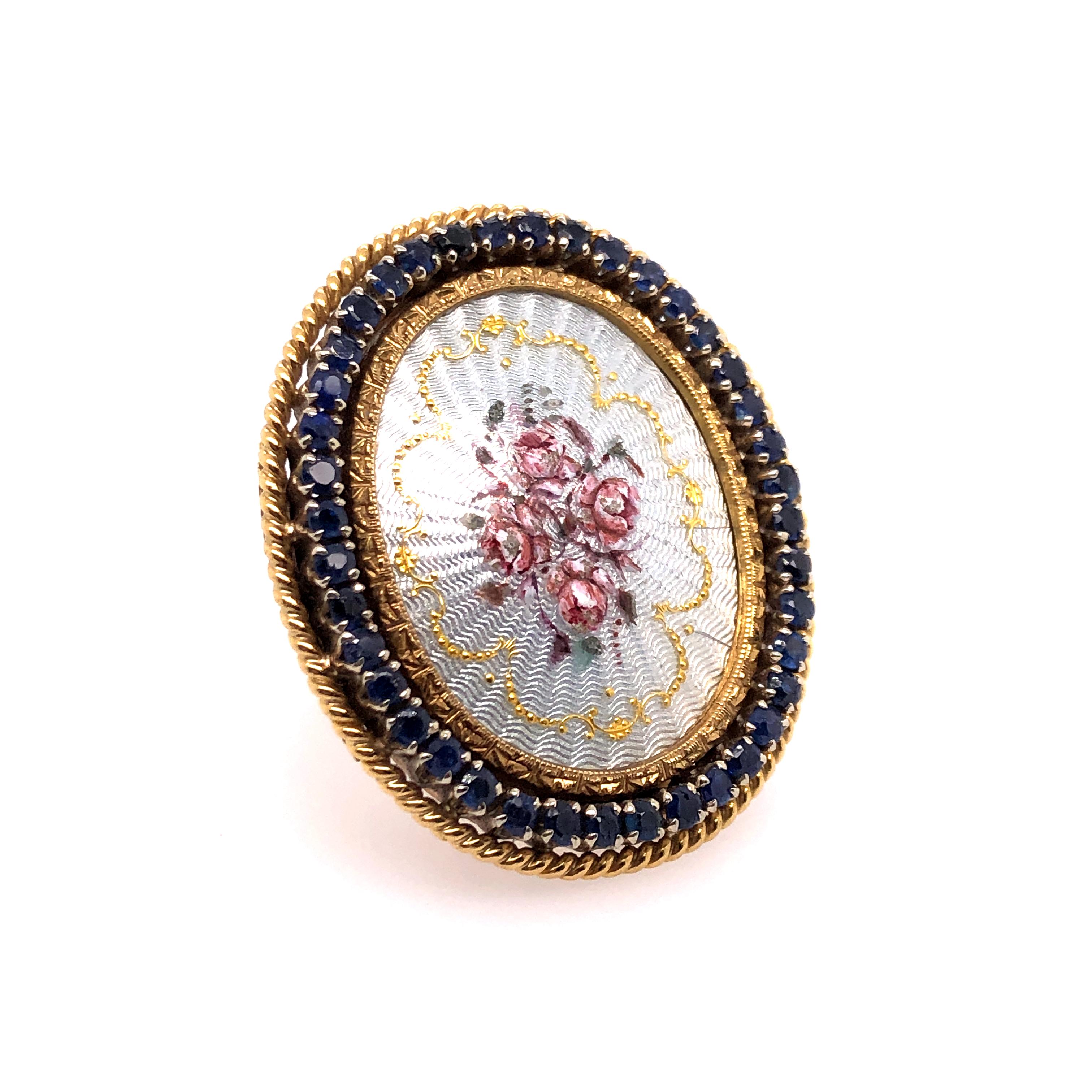 Victorian 18 Karat Yellow Gold, Sapphire, and Enamel Rose Bouquet Ring