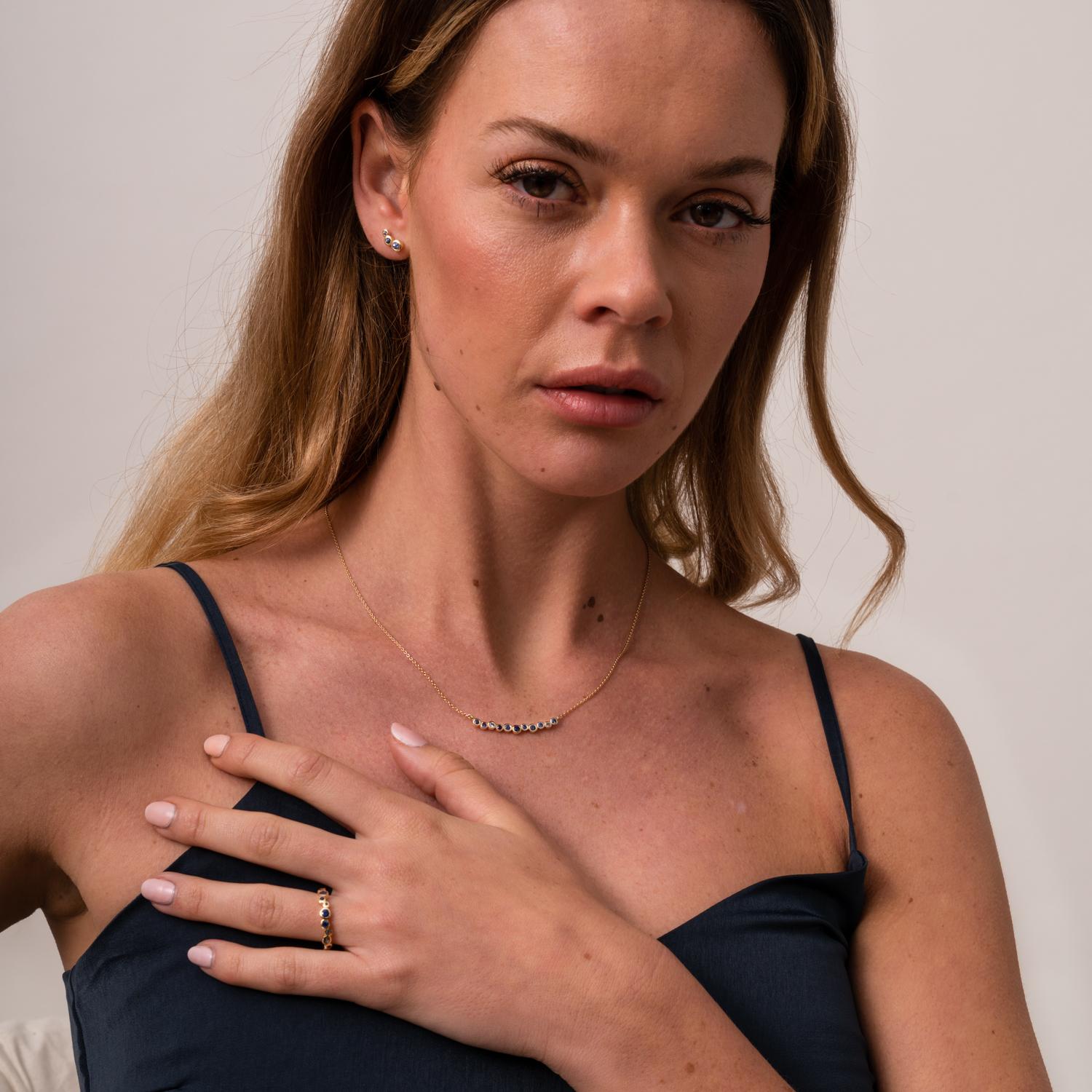 Collana a cascata media in oro giallo 18k con zaffiro e acquamarina In condizioni Nuovo in vendita a London, GB