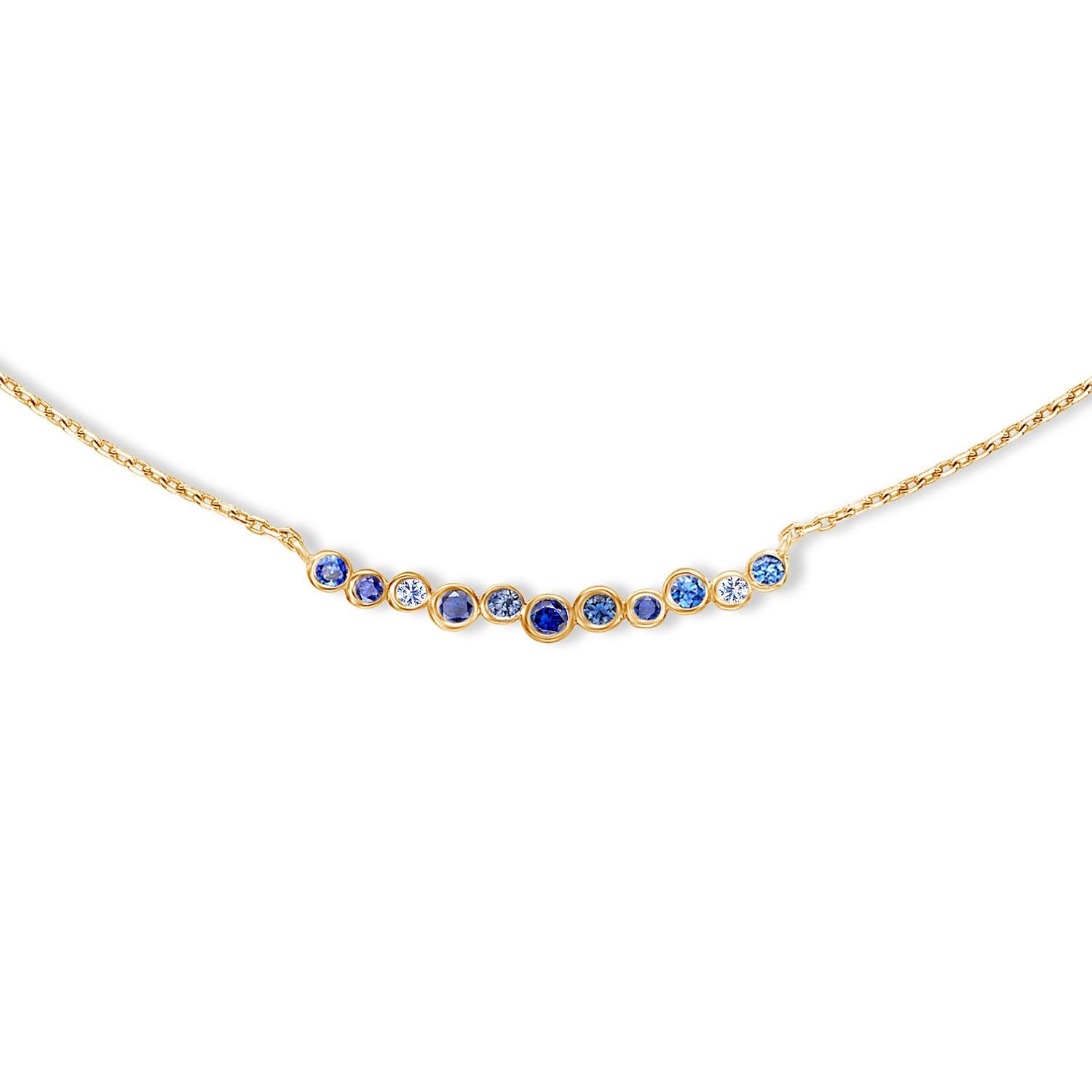 Donna Collana a cascata media in oro giallo 18k con zaffiro e acquamarina in vendita