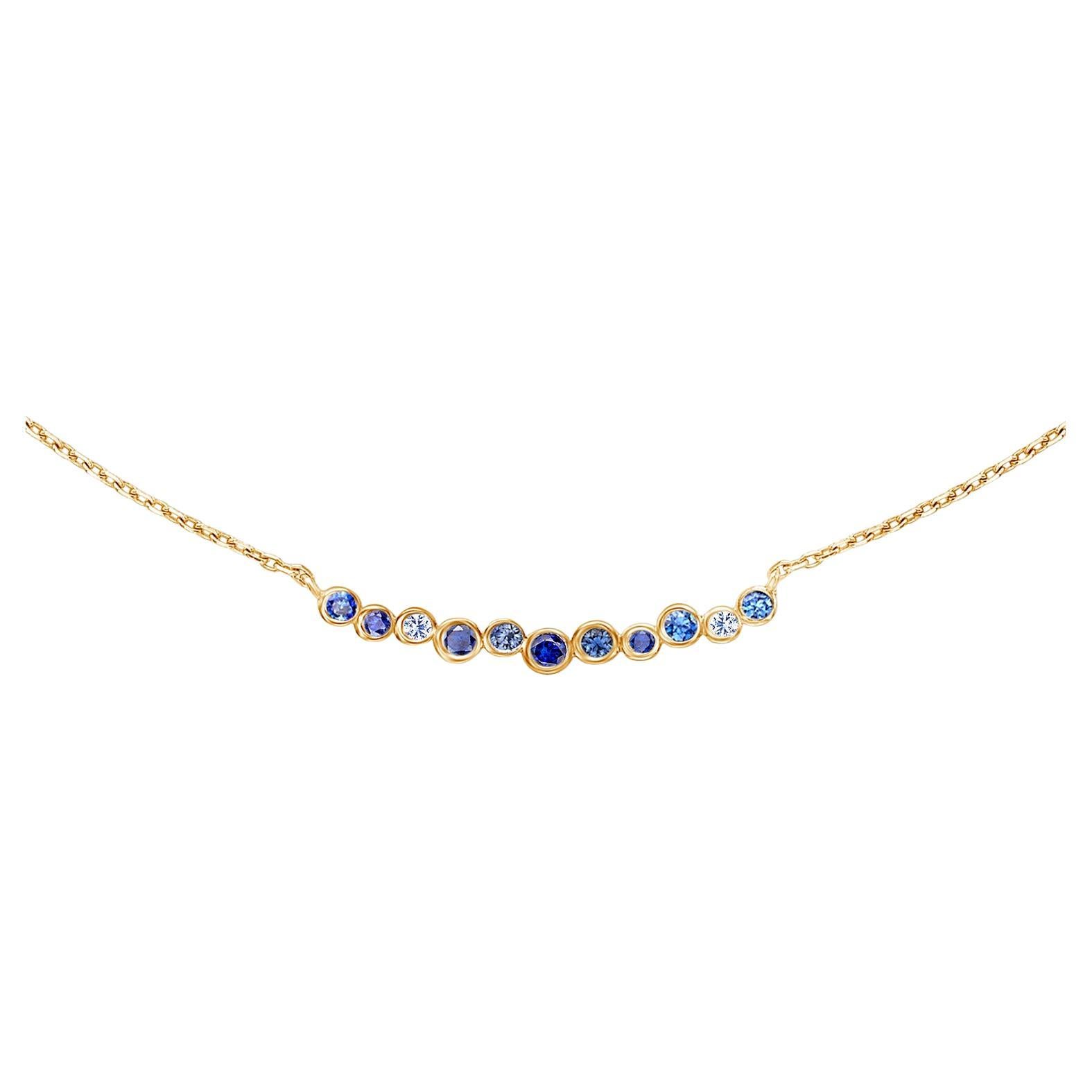 Collana a cascata media in oro giallo 18k con zaffiro e acquamarina in vendita