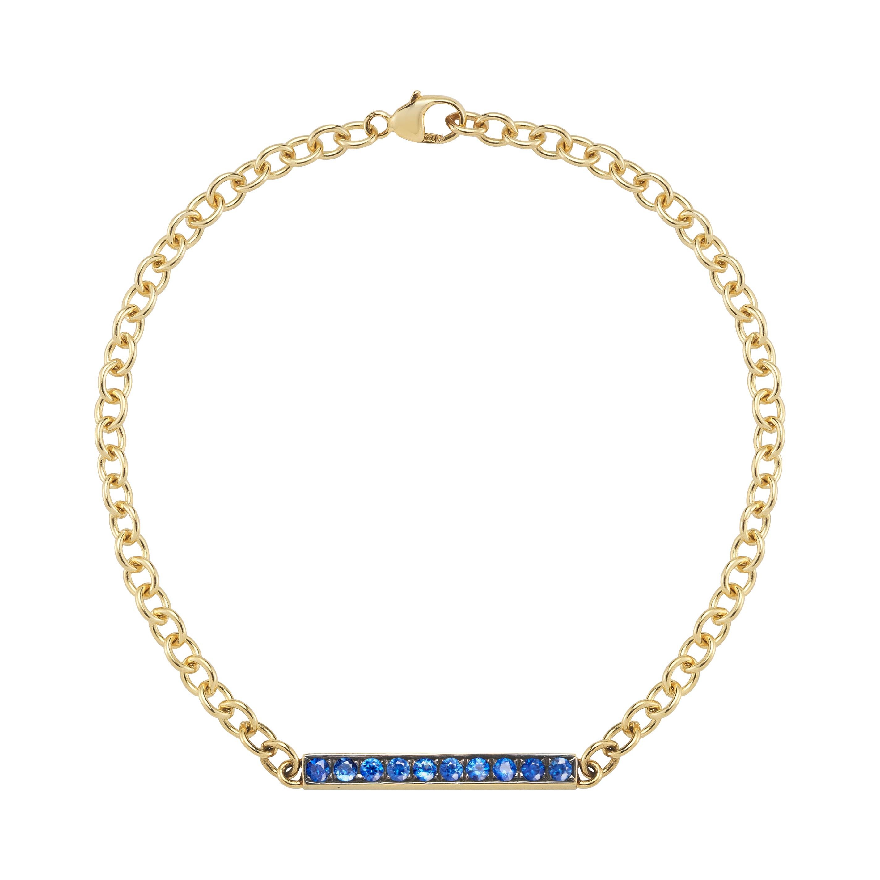 18 Karat Yellow Gold Sapphire Bar Bracelet For Sale