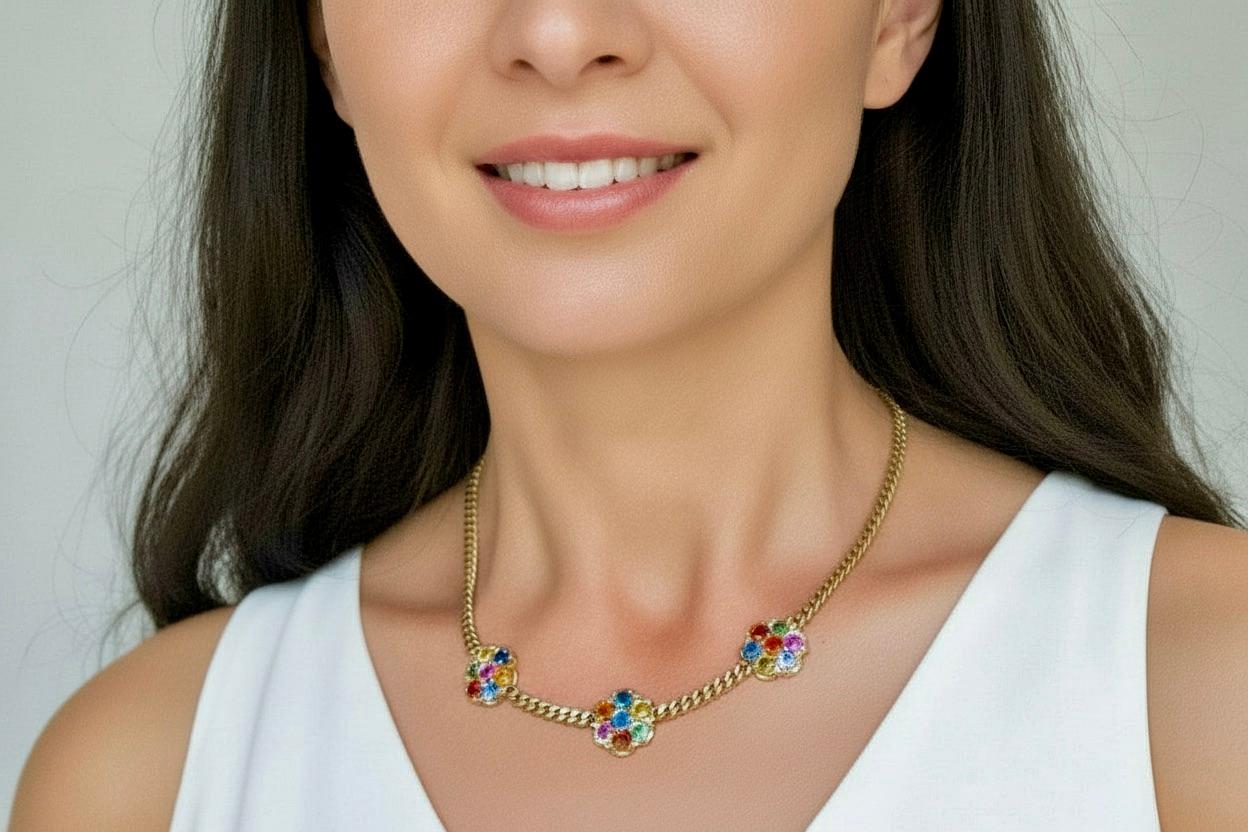 Donna Collana floreale con più zaffiri da 13,50 carati in oro 18 carati in vendita