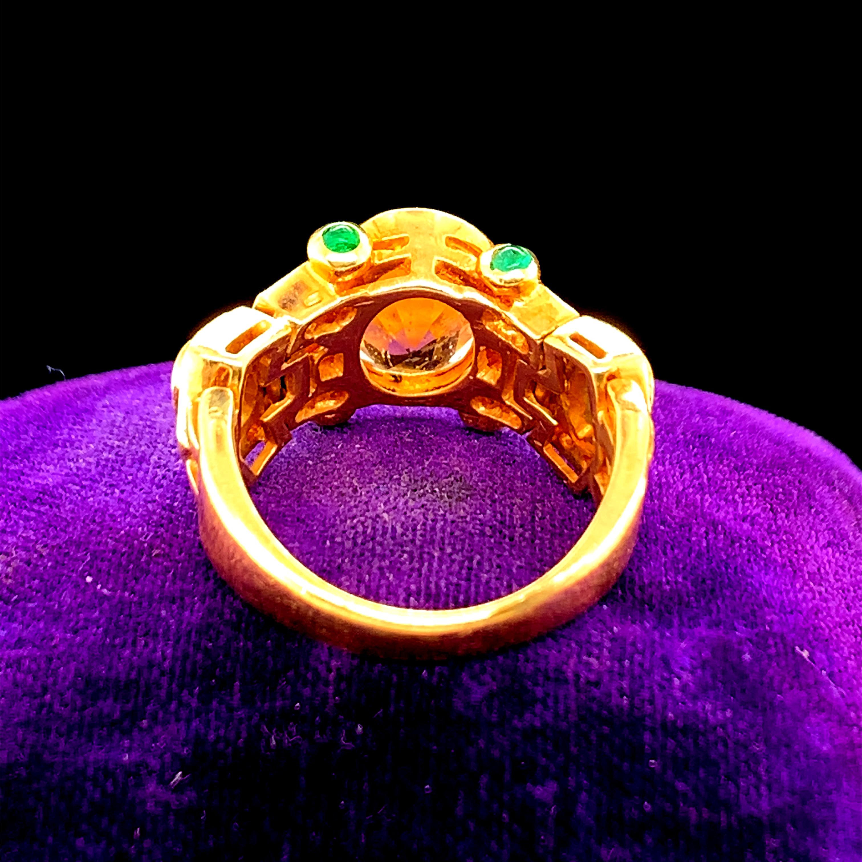 Oval Cut 18K Yellow Gold Sapphire, Diamond and Emerald Cocktail Ring For Sale