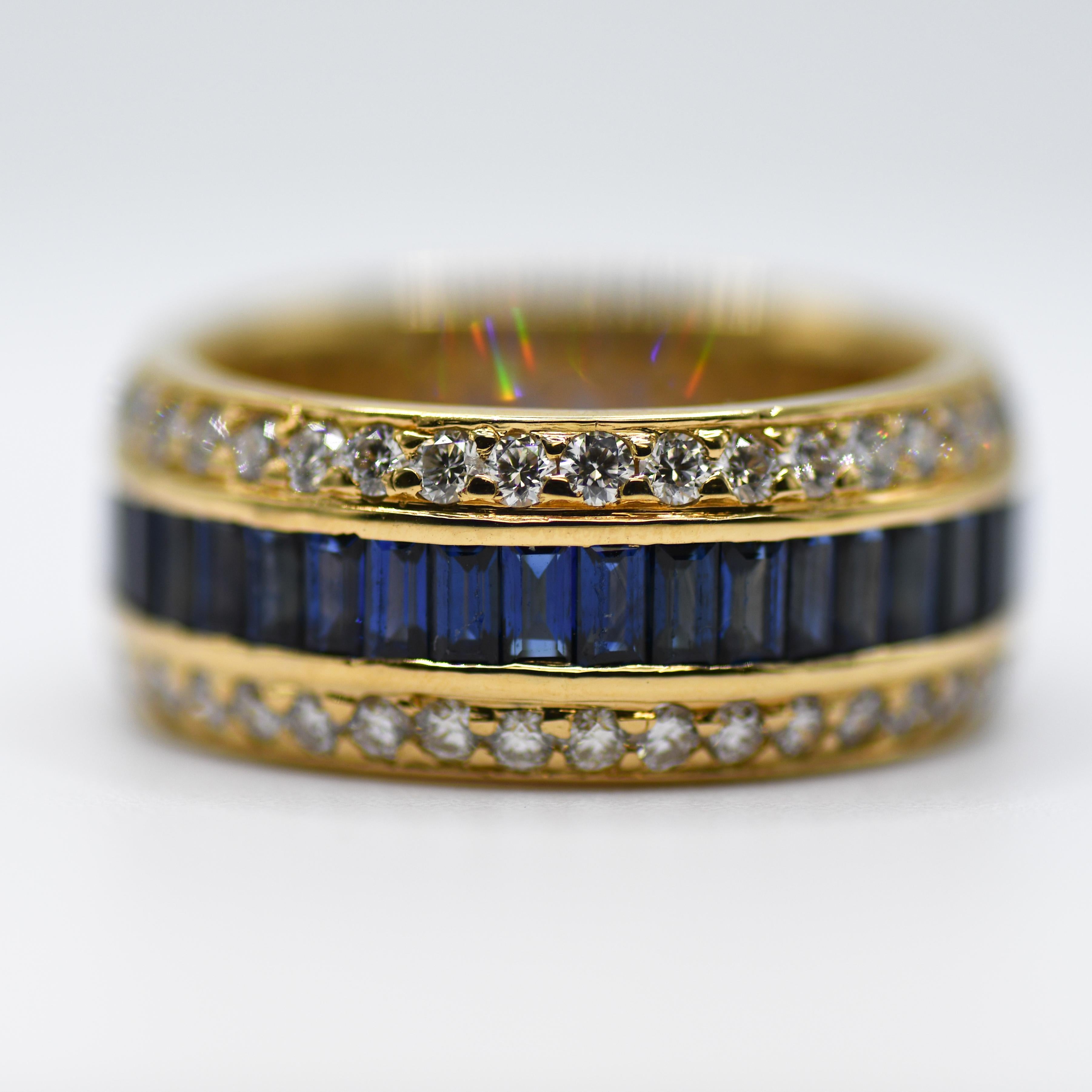18K Yellow Gold Sapphire & Diamond Band Ring, 2.00tdw, 16.8g In Excellent Condition For Sale In Laguna Beach, CA