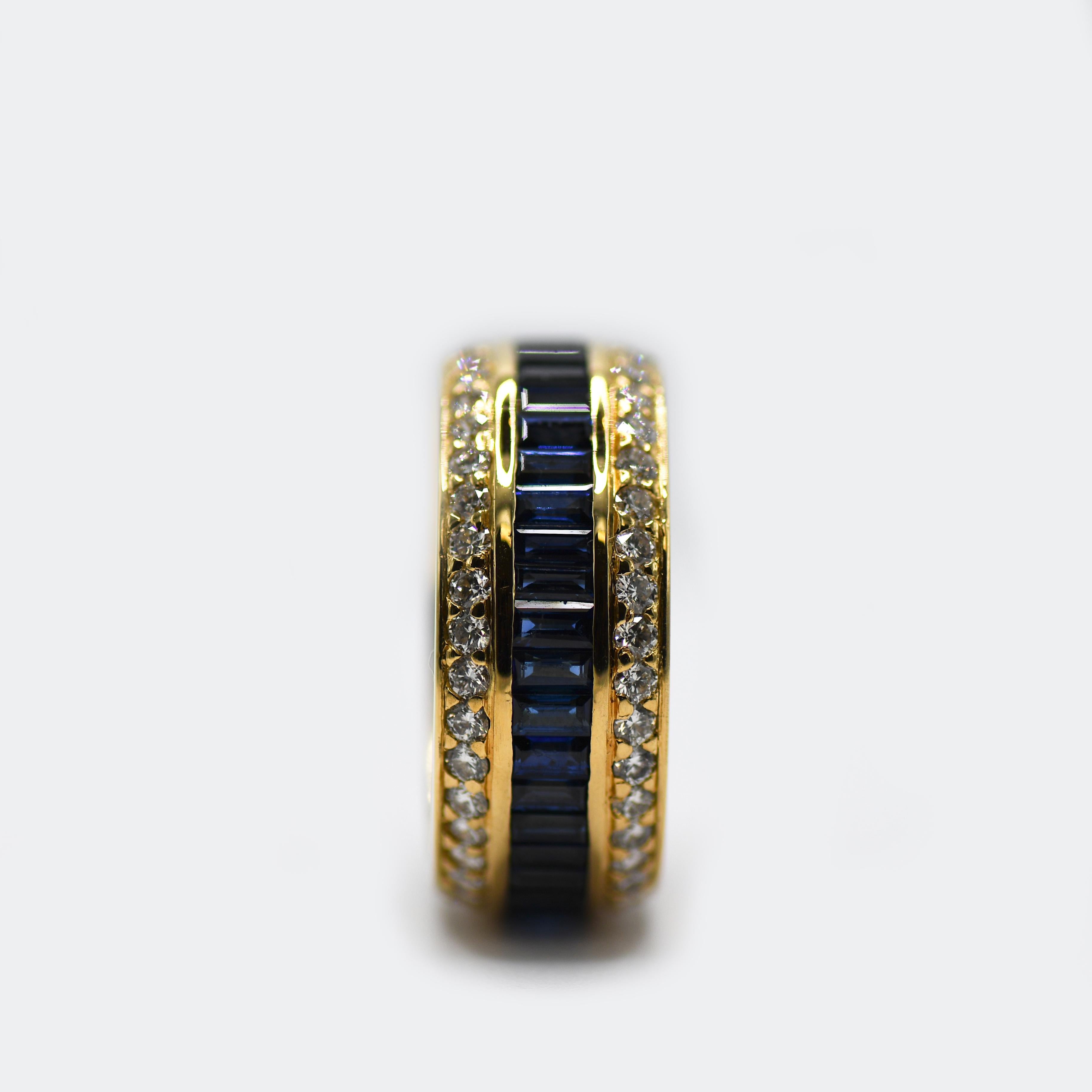 Women's or Men's 18K Yellow Gold Sapphire & Diamond Band Ring, 2.00tdw, 16.8g For Sale