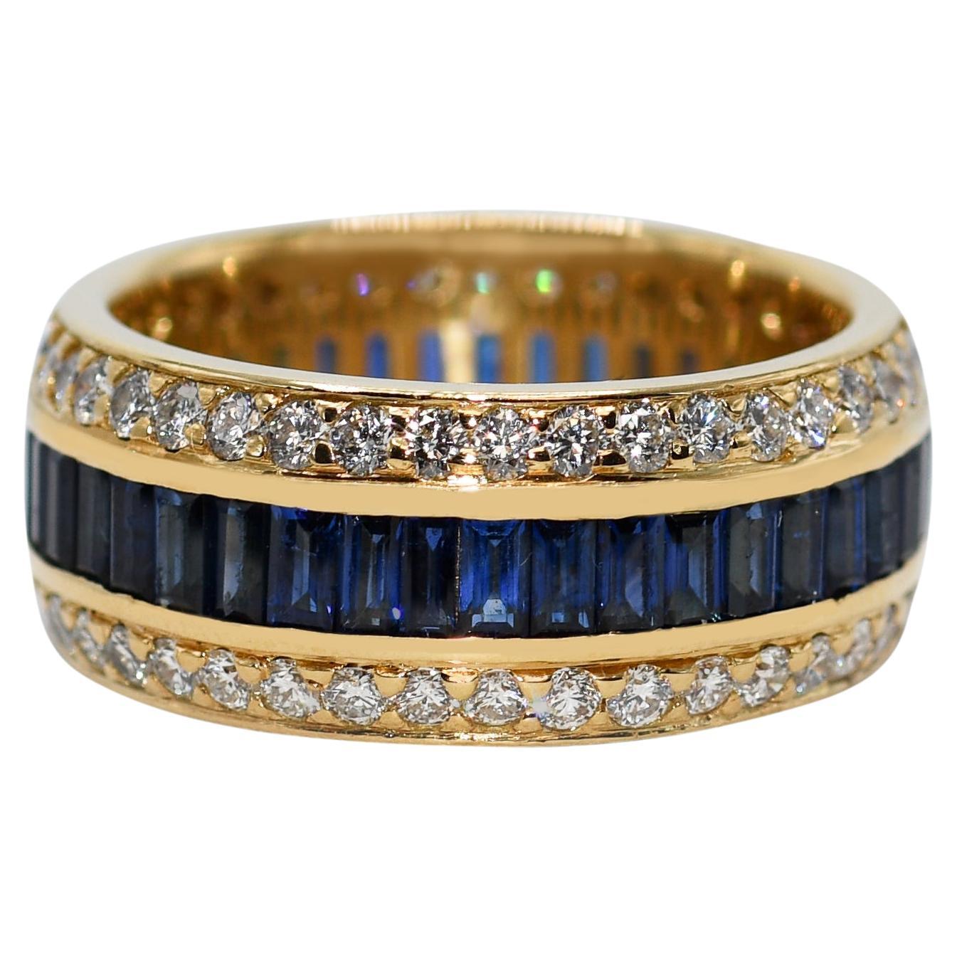 18K Yellow Gold Sapphire & Diamond Band Ring, 2.00tdw, 16.8g For Sale