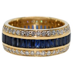 Retro 18K Yellow Gold Sapphire & Diamond Band Ring, 2.00tdw, 16.8g